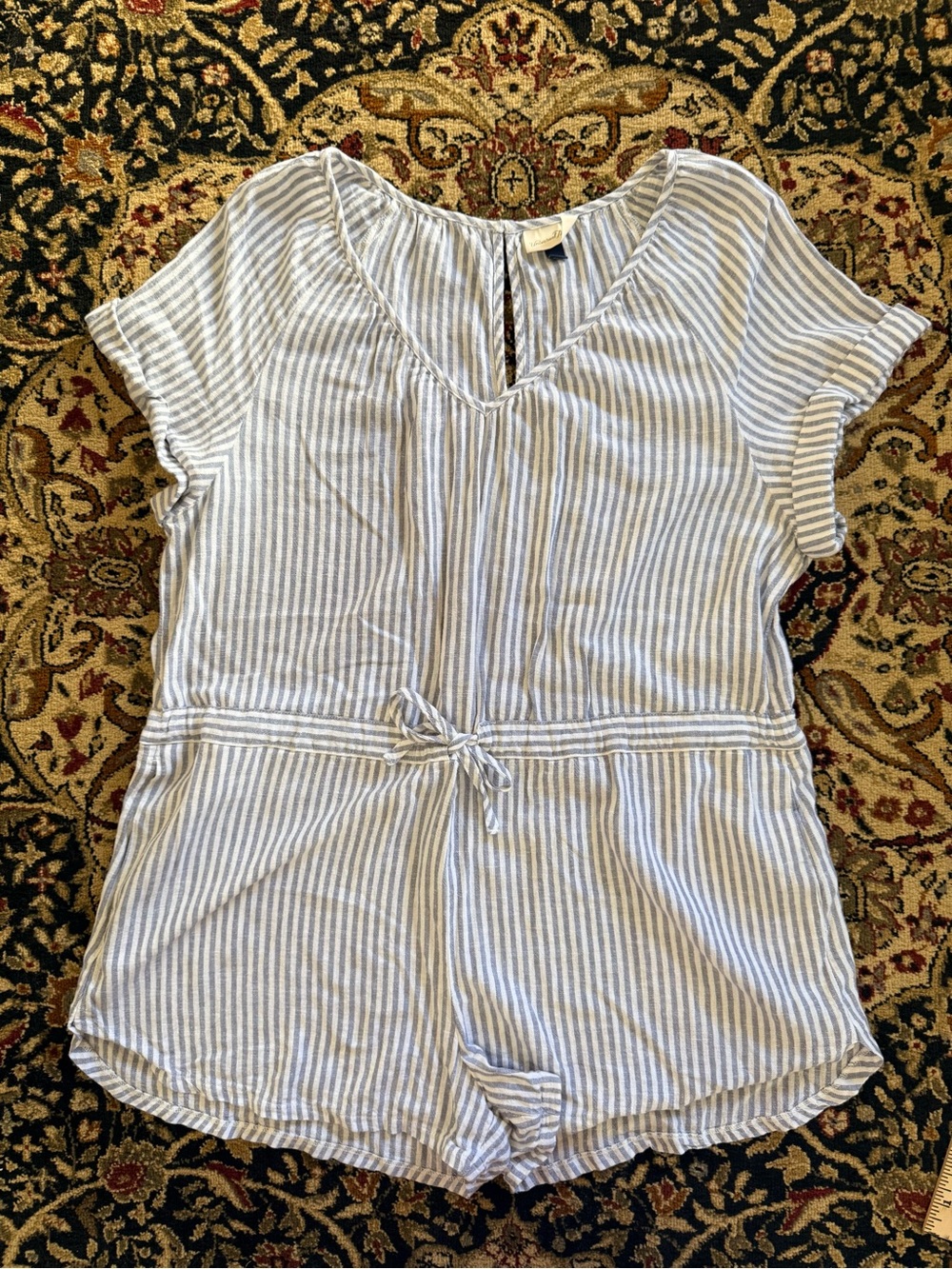 XL Universal Thread Blue & White Striped romper with pockets!